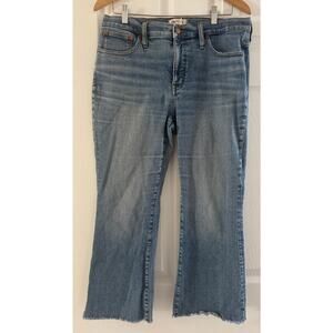 Madewell Mid-Rise Kick Out Crop Denim Jeans Blue Lt Wash High Rise Frayed Hem-31